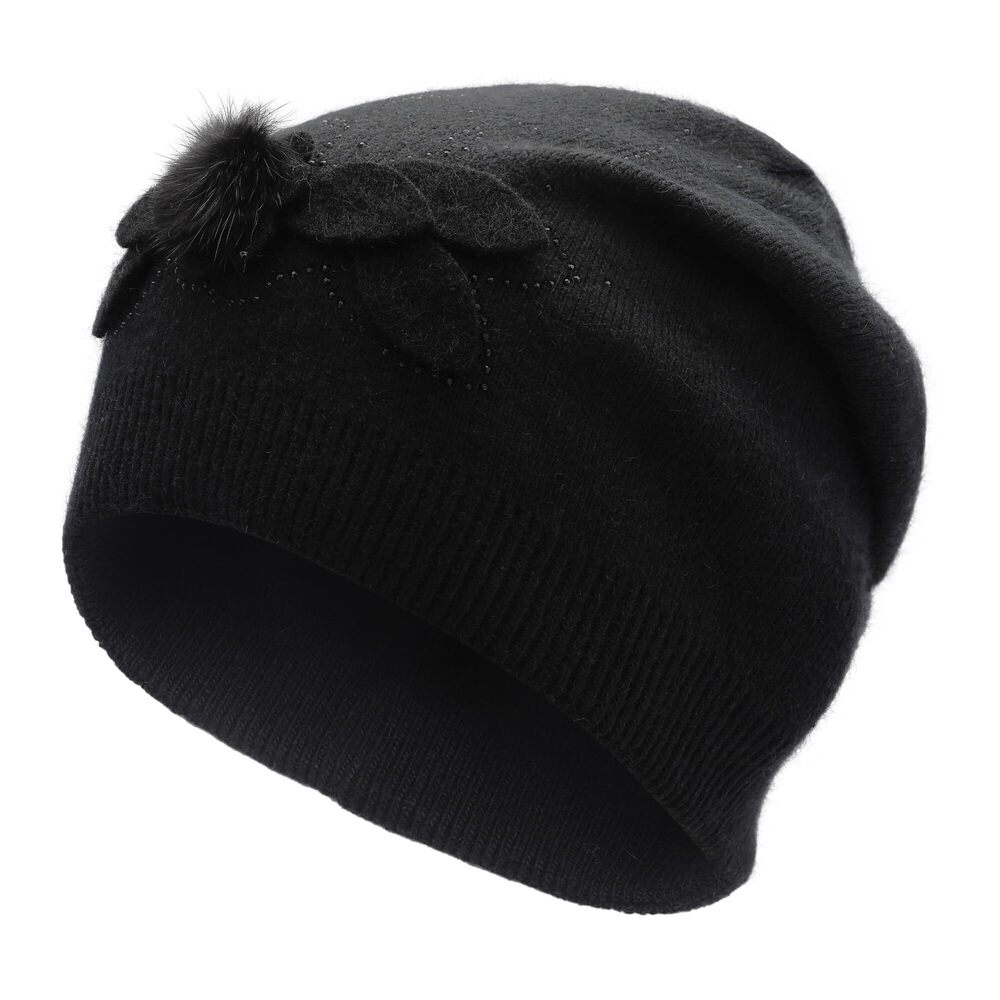 6146 Floral Slouchy Beanie Hat Double Layer Winter Knit Skull Cap, Small